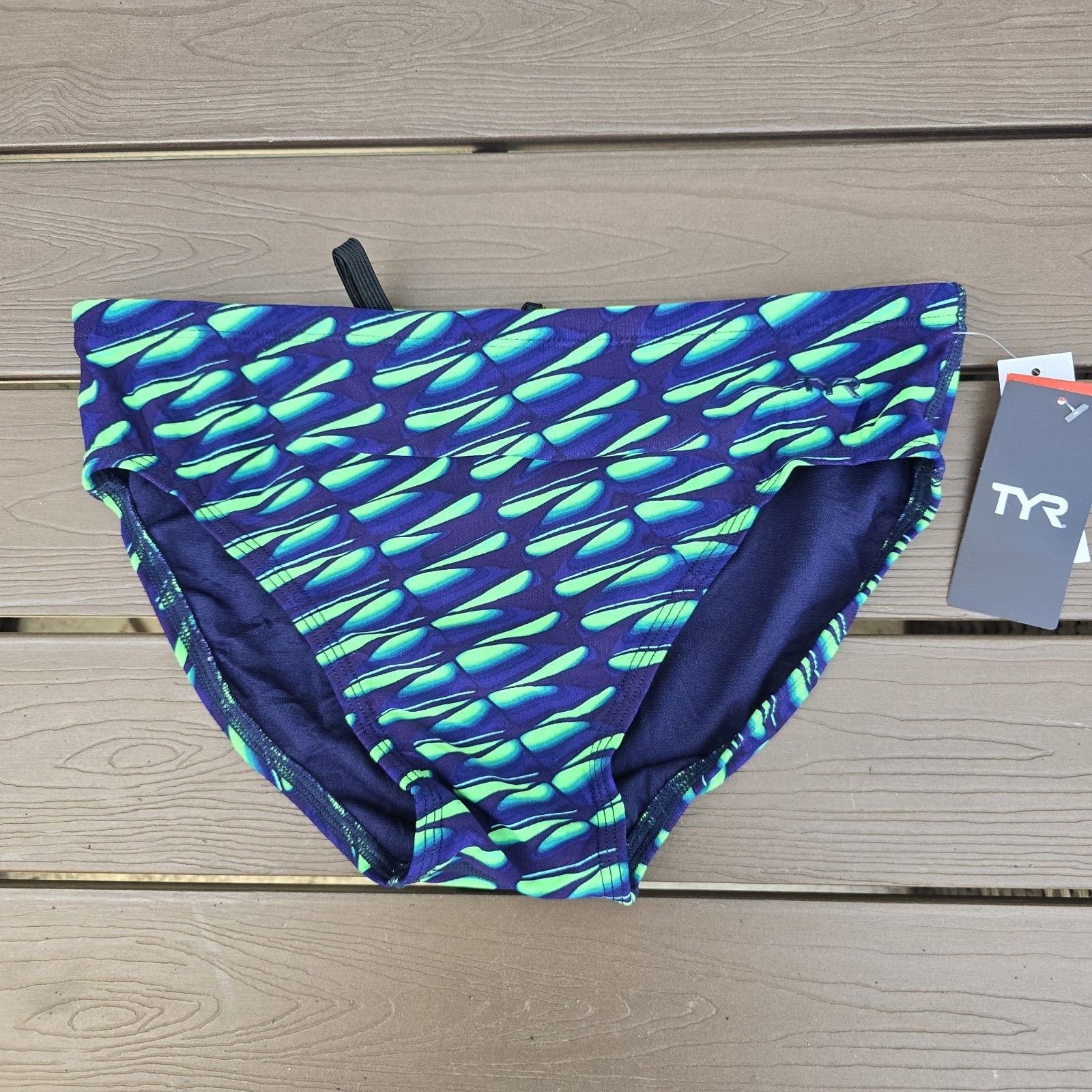 Tyr Men's Durafast Elite Blue/Green Dragonflyte Swim Racer Brief Sz 36 New
